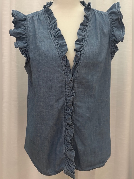 J. Crew Tops - J. Crew Chambray Top with Ruffle Trim